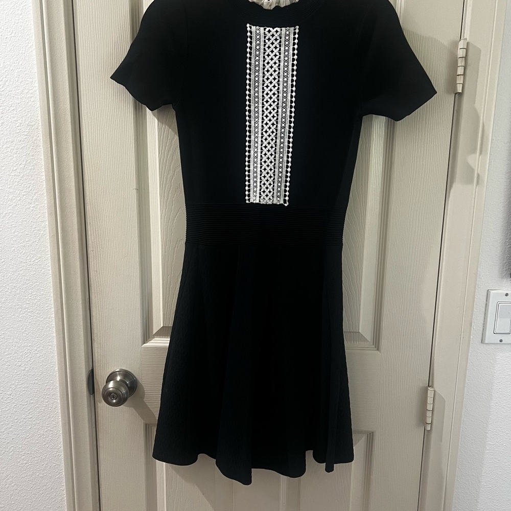The Kooples Black Dress with White Lace Accent